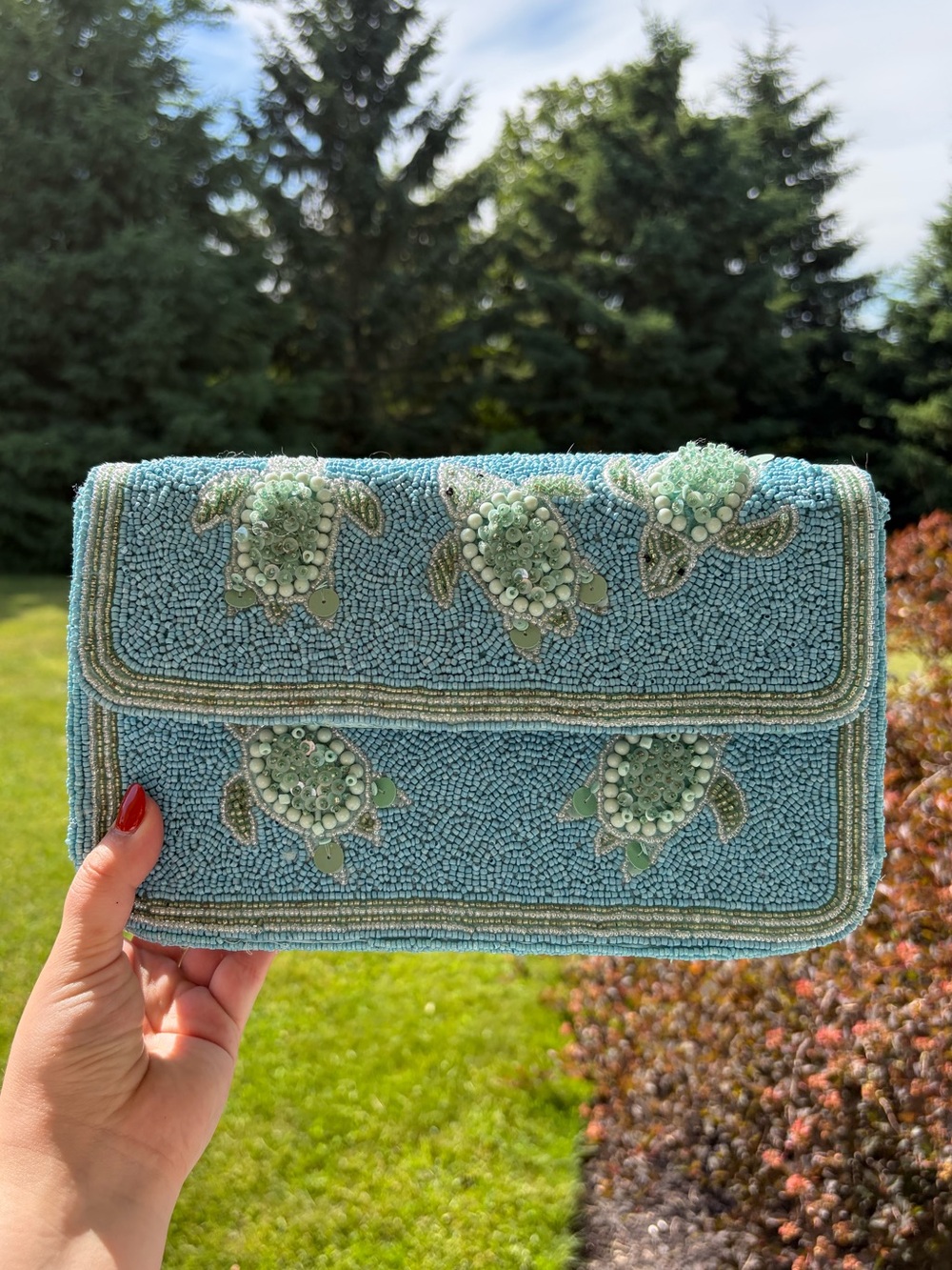 Viral TJ Maxx beaded turtle sea turtle bling shoulder bag purse blue green - Picture 10 of 10